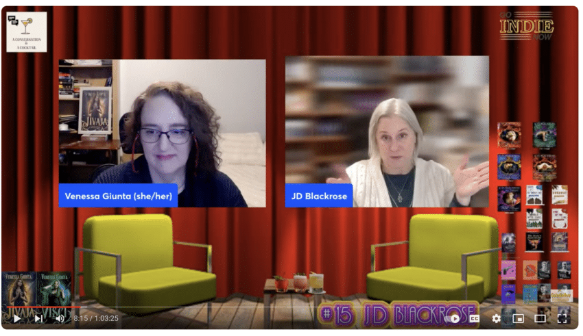 screen shot of youtube video interview of JD Blackrose with Venessa Giunta on Go Indie Now